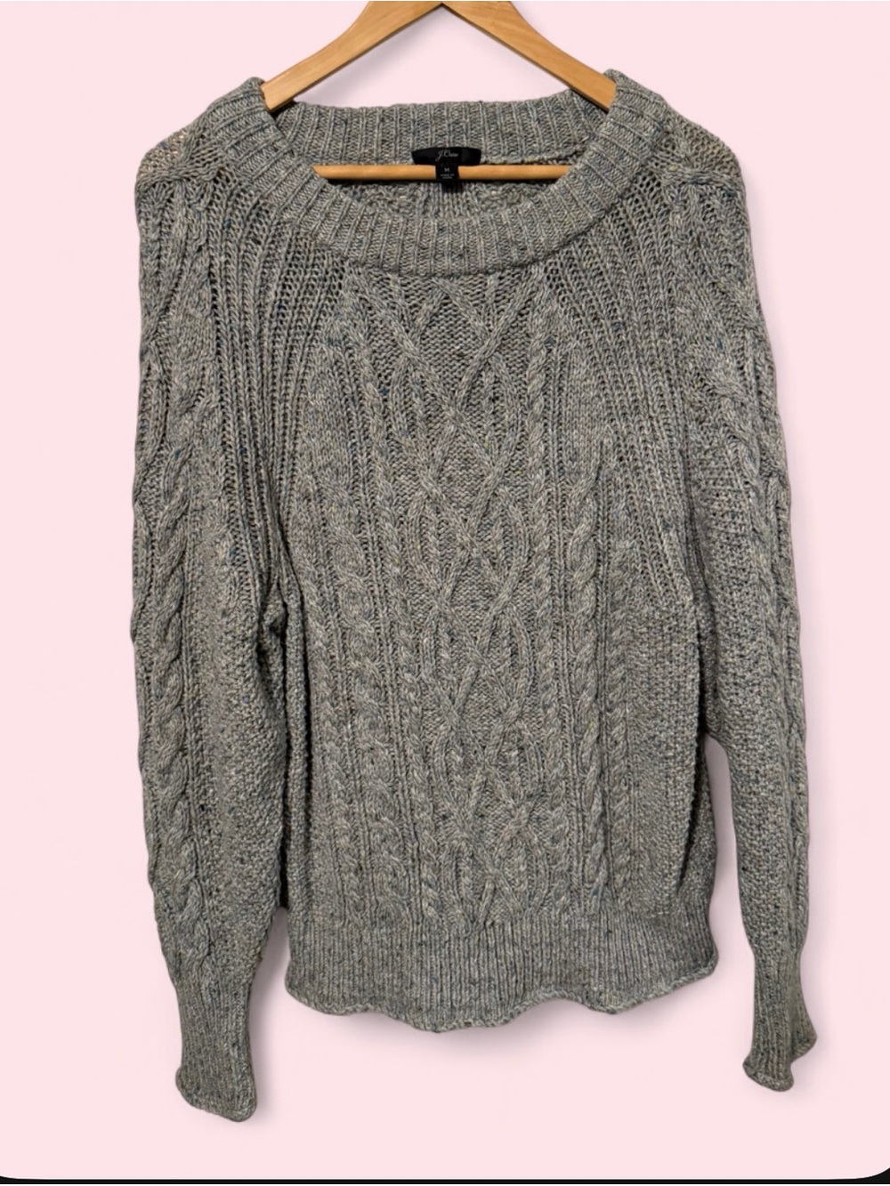 J. Crew Heather Gray Cable Knit Crewneck Sweater